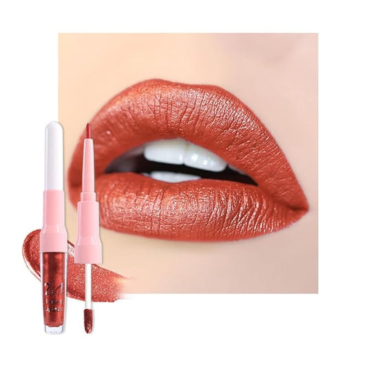 evpct Orange Metallic Shimmer Lip Liner and Lipstick Combo Lip Gloss Stain Set Makeup for Women Long Lasting Waterproof 24, Orange Frosted Metallic Shimmer Glitter Glossy Iridescent Liquid Lipstick 22