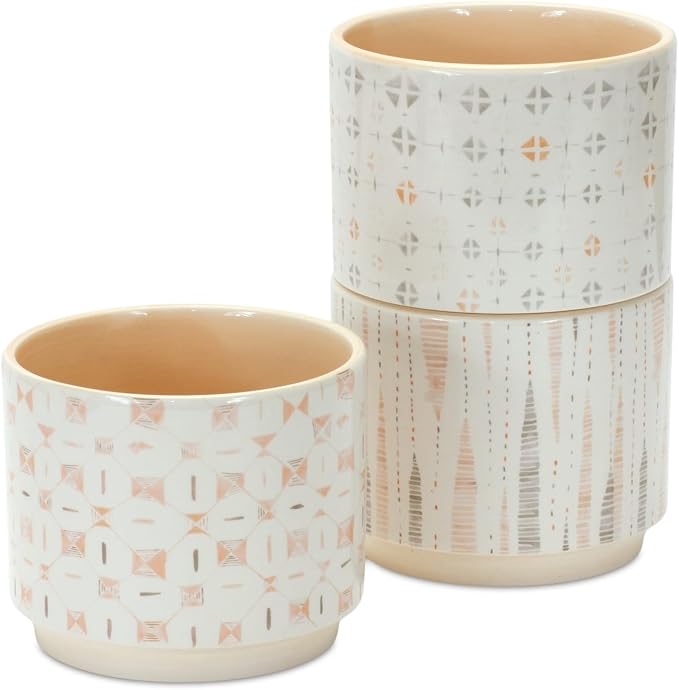 Porcelain Planters Set of 2 - Two Tone Leaf Design Vase Home Decor