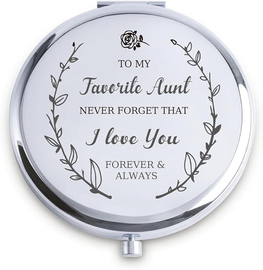 Aunt Gifts from Niece Nephew, Personalized Gifts for Aunt, Custom Compact Mirror, Goodie Bag & Basket Stuffers for Valentines Day, Mothers Day, Birthday, Wedding