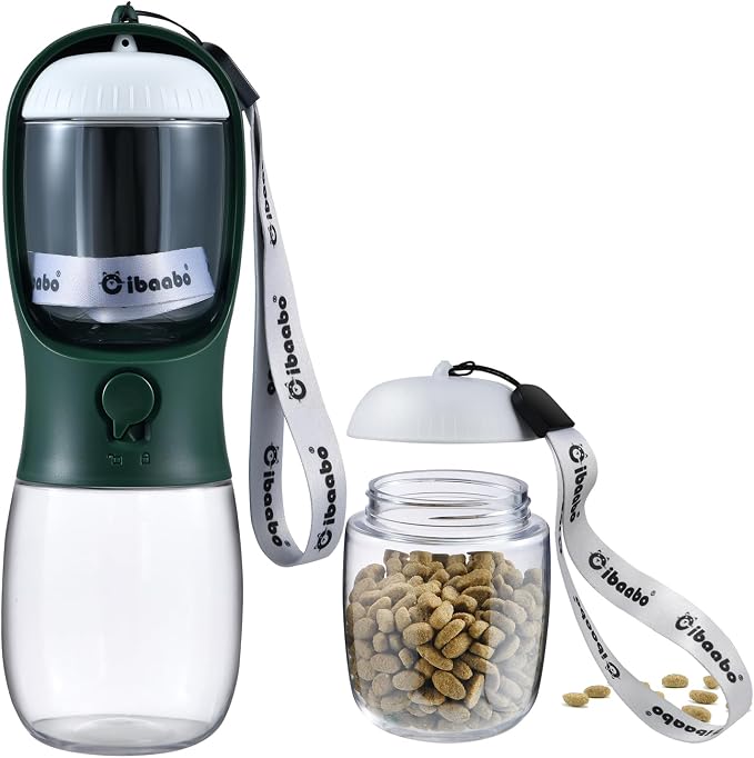 Cibaabo Dog Water Bottle Portable with Food Container & Filter for Travel | Feeding & Hydration | Travel Water Bowl | Portable Pet Dispenser | Dog Gifts | Puppy Essentials | for Hiking Camping Beach