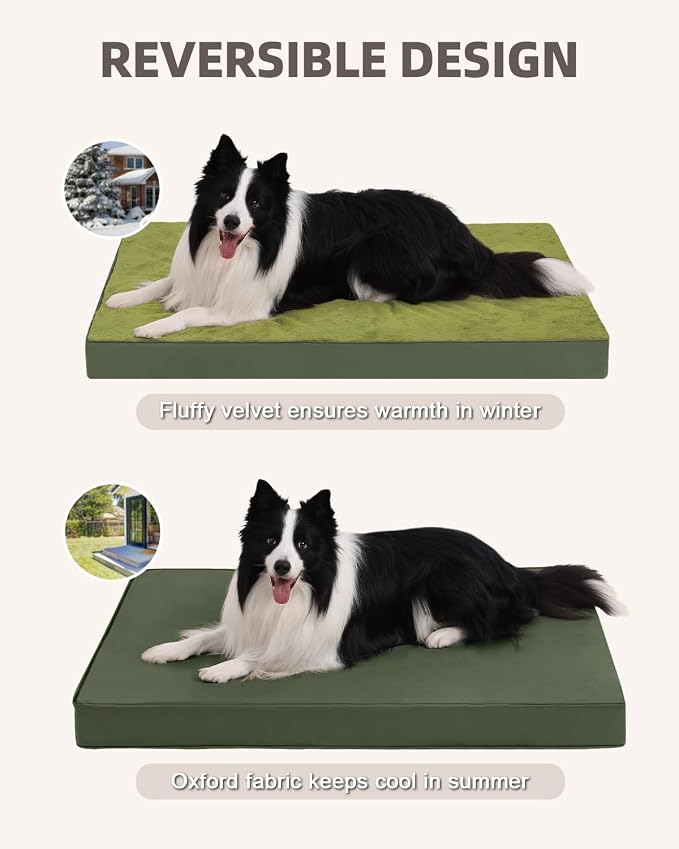KSIIA Orthopedic Dog Bed for Large Dogs with Waterproof Lining, Green,41x27 | Deluxe Soft Plush Dog Crate Bed, Washable Pet Mat with Removable Cover & Egg Crate Foam for Large Dogs Sleeping & Relaxing