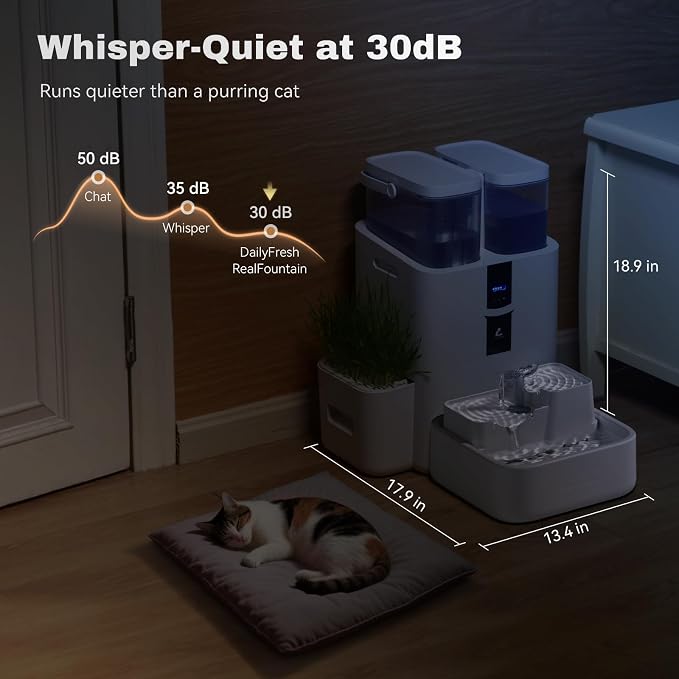 Automatic Cat Water Fountain 10L/338oz Self Filling and Cleaning, Pet Water Dispenser with Filter System for Dogs, 5G Wi-Fi Smart Bowl Wastewater Separation & No Slimy with Quiet Pumps