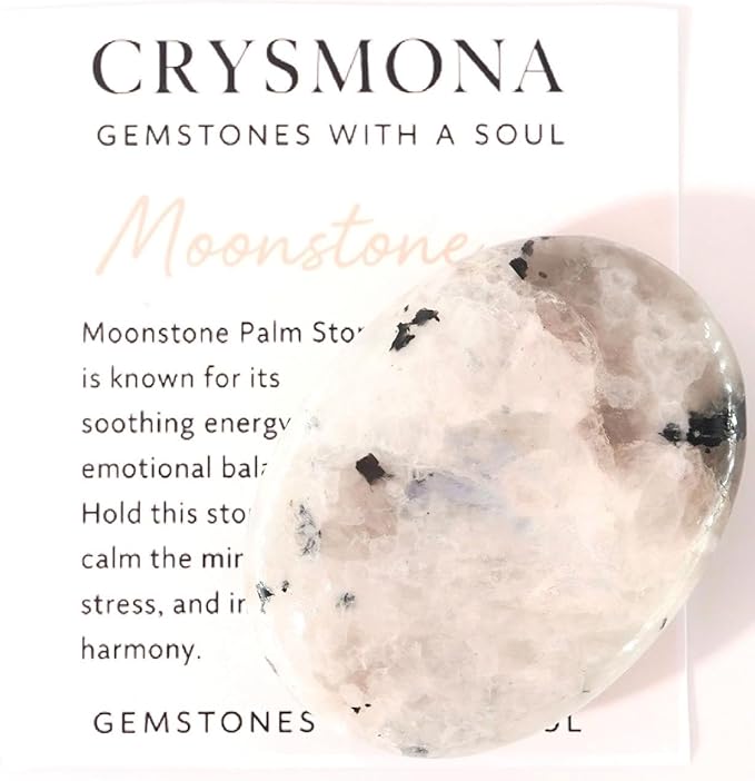 Large Natural Moonstone Gemstone Polished Palm Stone Healing Crystals Thick Natural Reiki Worry Stone Energy Balancing Anxiety Stress Relief Meditation 1 Pc