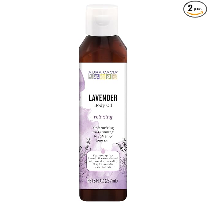 Aura Cacia Body Oil, Relaxing Lavender, 8 Fluid Ounce (Pack of 2)