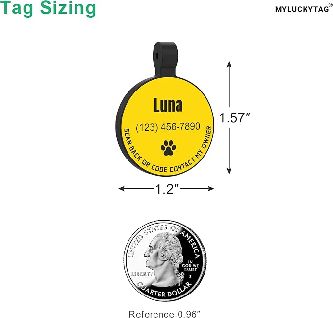 MYLUCKYTAG Silent Silicone QR Code Pet ID | Personalized Dog & Cat Collar Tag | Online Profile with Scanned Location Alert Email
