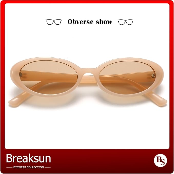 Breaksun Retro Oval Sunglasses for Women Men Fashion Small Oval Sunglasses 90s Vintage Shades
