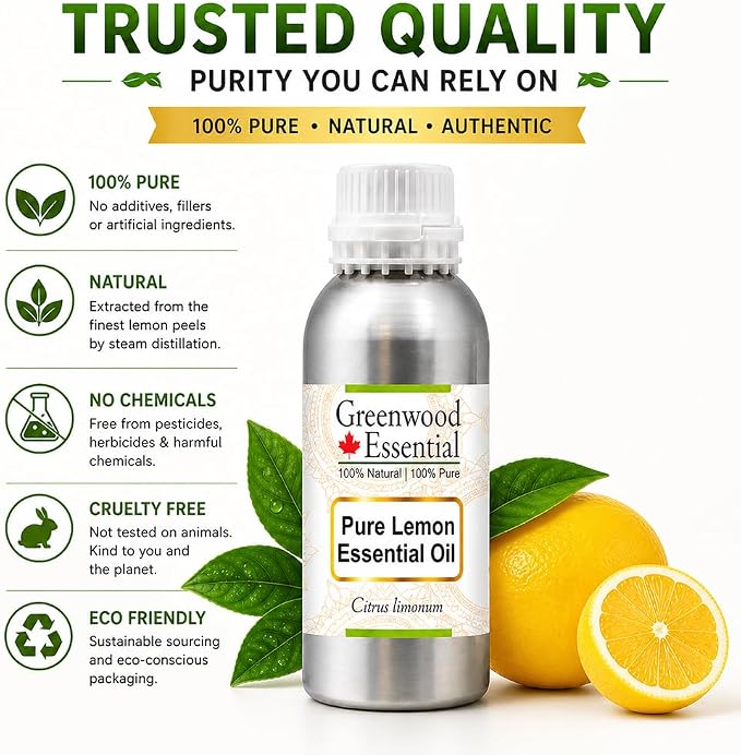 Greenwood Essential Pure Lemon Essential Oil (Citrus limonum) Steam Distilled 1250ml (42.2 oz)