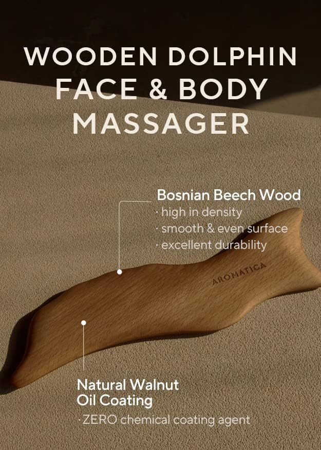 AROMATICA Wooden Dolphin Face and Body Massage Tool | Bosnian Beech Wood Gua Sha Massage Tool | Eliminates Puffiness and Promotes Healthier Body Circulation