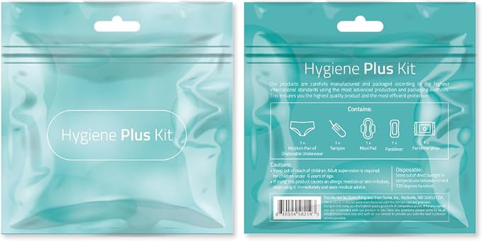 Hygiene Plus Period Kit with Disposable Underwear (Medium) – Menstrual Kit with Tampon, Pad & Pantyliner – Feminine Hygiene Kit for Girls, Teens & Women (Teal)