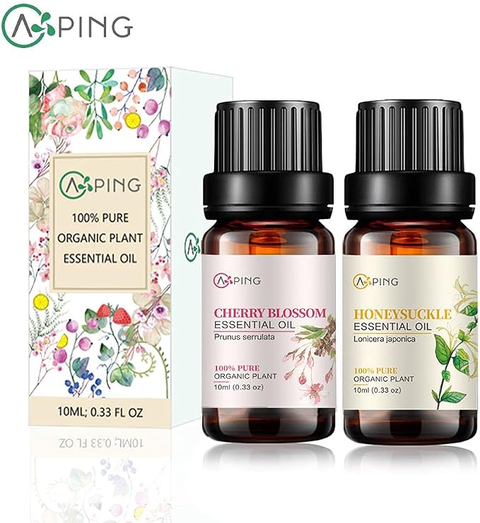 Cherry Blossom & Honeysuckle Essential Oils - 100% Pure Organic Natural Plant Oils for Diffuser, Aroma, Spa, Massage, Yoga, Perfume, 2x10ML