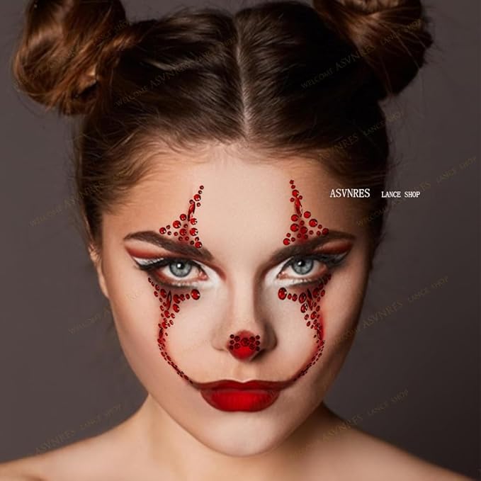4 Pieces Face Gems Jewels Tattoos for Halloween, Day of the Dead Face Temporary Skull Tattoos Rhinestone Crystal Stones Body Gems Makeup Stickers for Halloween Festival Rave Party Outfit