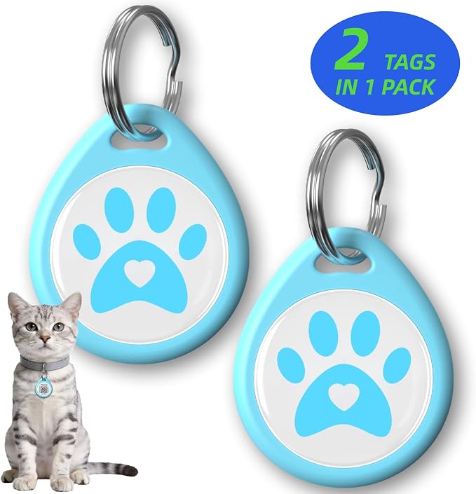 Peace of Mind for Cat Owners: 2-Pack QR ID Tags. The Microchip Backup that Talks. Scan for Instant Contact & Medical Info - Always Free (Blue&Blue, for cat - 1")