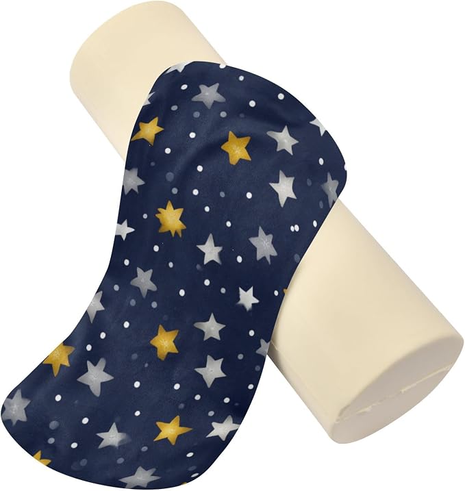 Navy Blue Stars and Polka Dots Neck Roll Pillow Bolster Round Health Memory Foam Long Cervical Cylinder Pillows with Removable Washable Cover for Body Bed Legs Back Yoga