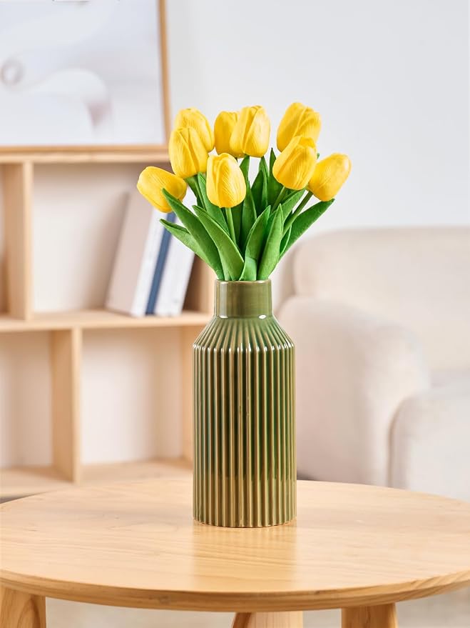 STHIE 8 Inches Ceramic Flower Vase, Green Vases for Centerpieces | Flambé Reactive Glaze,Minimalist Modern Home Decor, Pampas Grass Vase for Table, Fireplace, Shelf, Mantel, Entryway