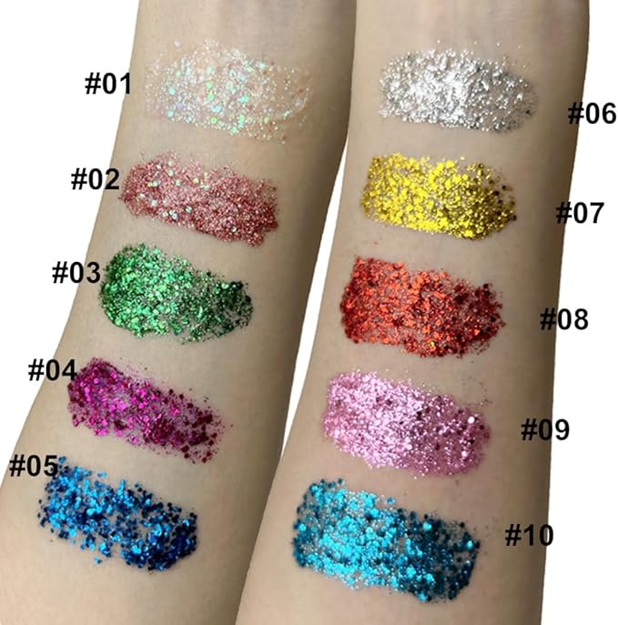 Mysense Red Body Glitter Gel, Singer Concerts Face Hair Glitter Makeup, Music Festival Rave Accessories, Chunky Glitter Mermaid Sequins, Sparkling Face Paint for Women, 30g