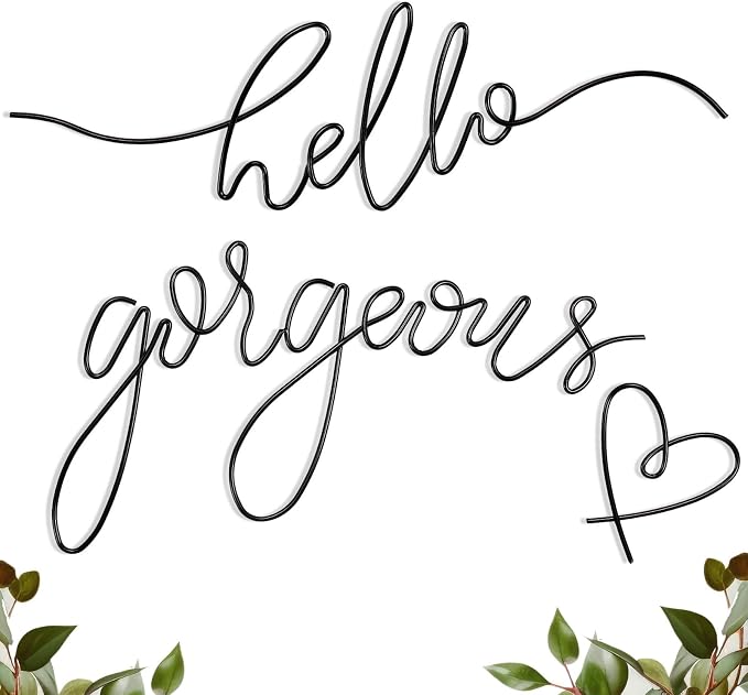 Hicarer Metal Hello Gorgeous Wall Art Minimalist Wall Decor,Black,Classic | for Bedroom Bathroom Living Room Dressing Room Salon Vanity Office Home Decoration, Easy to Install
