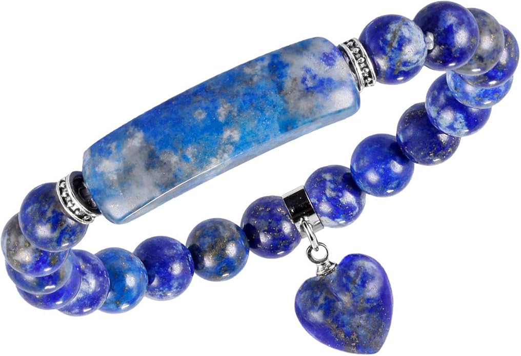 TUMBEELLUWA Healing Stone Bracelet 8mm Beads Chakra Crystal Energy Heart Charm Bracelet Handmade Jewelry for Women