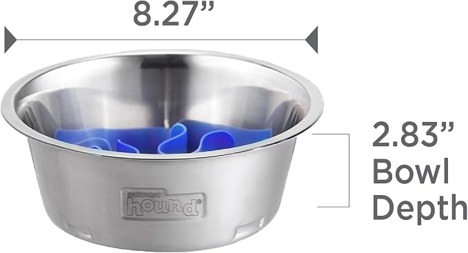 Outward Hound Fun Feeder Stainless Steel Slo Bowl for Dogs, Medium, 8.3"