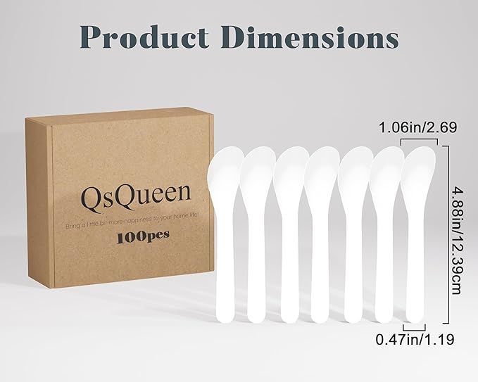 100 PCS of White Color Cosmetic Spatula for Makeup Face Mask Plastic Spoon Disposable Makeup Tools for Mixing and Sampling 4.88'' x 1.06”/Spatulas Skin Care Facial Cream Mask Spatula