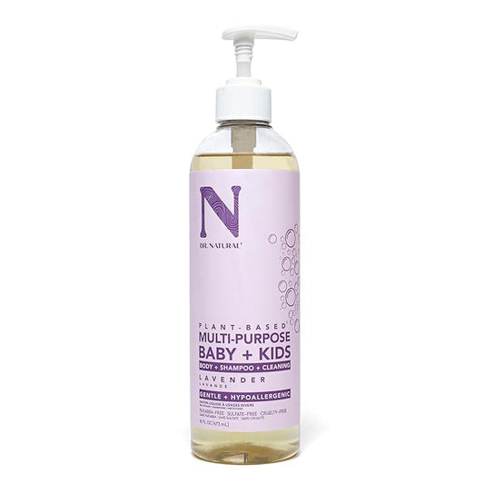 Dr. Natural Multi-Purpose Baby Plus Kids Soap - Body Wash and Shampoo - Gentle Soap with Shea Butter - Newborn Safe - Lavender - 16 oz