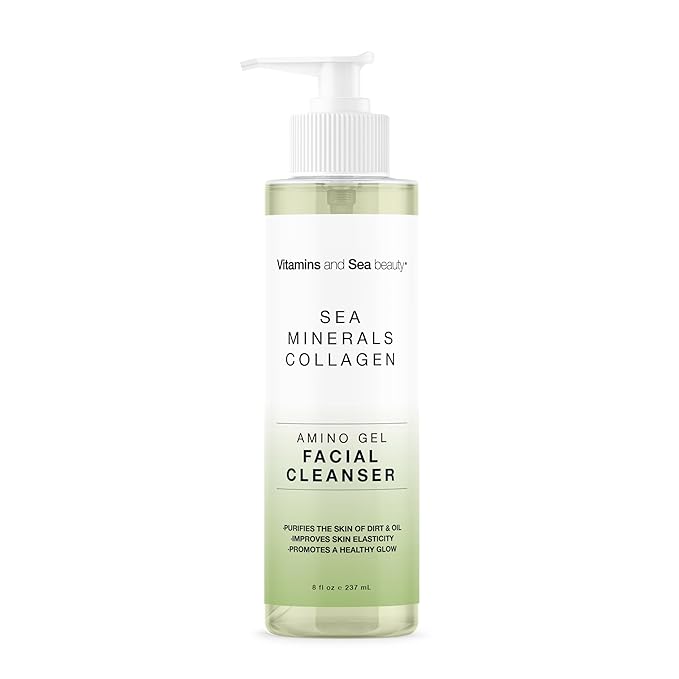 Amino Gel Facial Cleanser with Sea Minerals & Collagen – Radiance, Oil Control, and Elasticity – Vegan, Paraben-Free, 8 fl oz