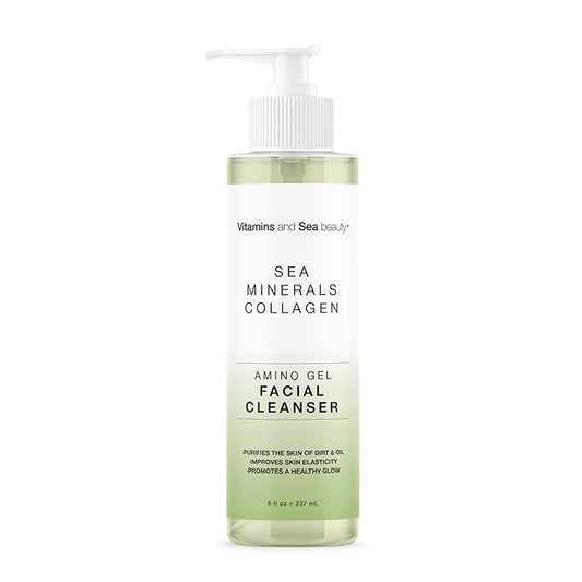 Amino Gel Facial Cleanser with Sea Minerals & Collagen – Radiance, Oil Control, and Elasticity – Vegan, Paraben-Free, 8 fl oz
