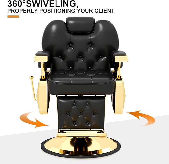 Artist hand Barber Chair Vintage Salon Chair All Purpose Hydraulic Barber Chair Heavy Duty Hairdresser Chair Spa Equipment–Adjustable Headrest & Footrest, Heavy-Duty Hydraulic Pump(Gold/Black)