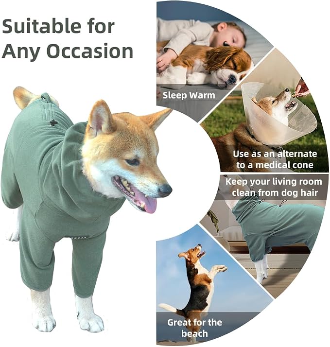 Dog Pajamas for Large Dogs,Extra Large Stretch, Suitable for Adult, Medium-Sized Dogs, Large Pet Jumpsuit Four-Legged Dog Clothes, Pet Clothing. (Green Color, 2XL)