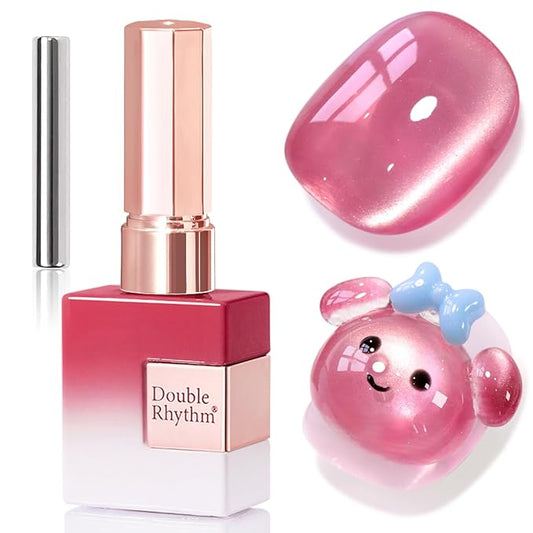 Double Rhythm 15ML Jelly Glass Cat Eye Gel Polish with Magnet Holographic Glitter Shimmer Translucent Sheer Color Salon Soak Off Magnetic Nail at Home (Red Rose-MC1197)