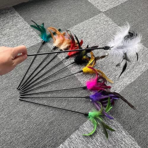 Cat Feather Wand Toys 10-Pack with Bell Indoor Kittens