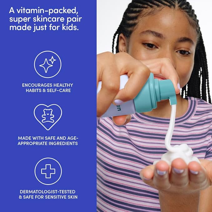 Evereden Fragrance-Free Kids Happy Face Duo - Unscented Multi-Vitamin Face Wash & Face Cream Set - Clean & Vegan Skin Care for Kids 3+ - Moisturizing, Nourishing, & Protective Skin Care Set