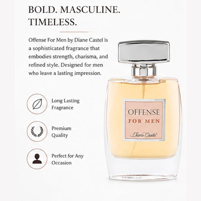 Diane Castel Offense - Citrus Woody Fragrance - Cologne for Men - Mens Cologne - Fresh Opening of Lemon, Orange, Grapefruit, and Pear - 3.3 oz