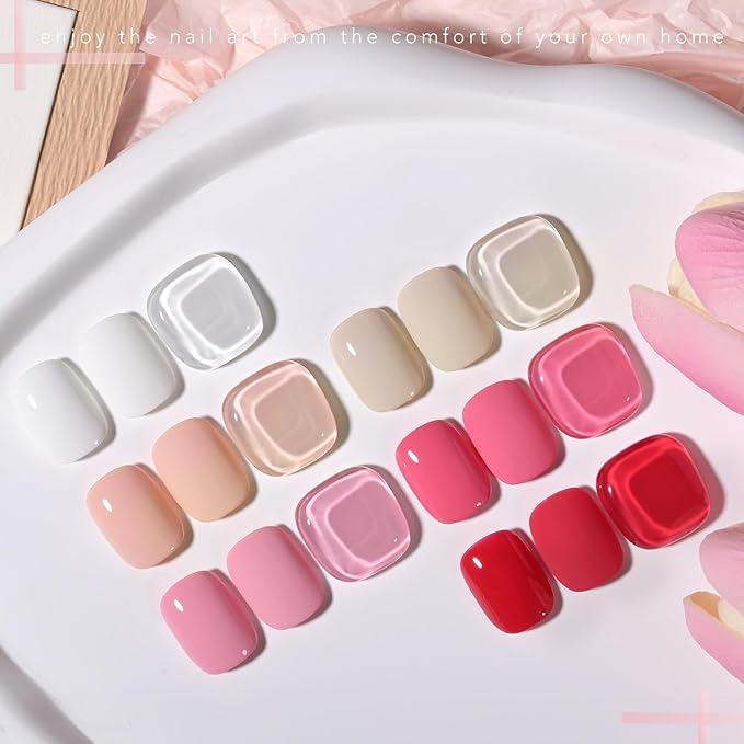 GAOY Pink Red White Gel Nail Polish Set, 6 Colors Beige Nude Soak Off UV Light Cure Gel Polish Kit for Salon and Nail Art DIY at Home