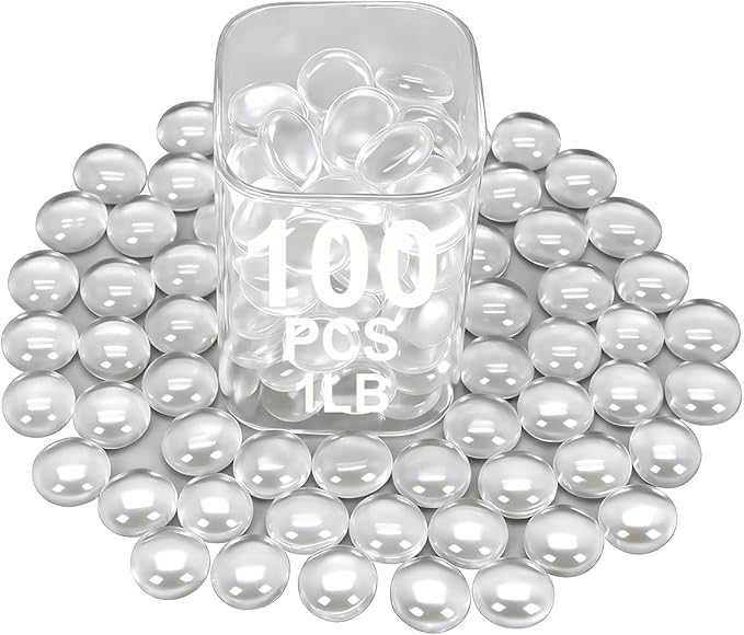 Mini Glass Gems Flat Bottom Marble Beads for Vase Aquarium Fish Tank | Mixed Color Flat Marble Beads Decorative Vase Filler For Planter Crafts Home Art Decor (Transparent, 1 Pound)