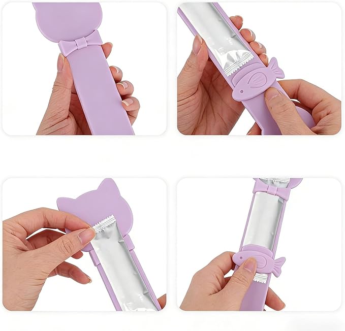 Cat Treats Squeeze Spoon, Cute Multifunctional Cat Strip Feeder Dispenser Lickable Spoon for Wet Food Licky Treats & Liquid Snacks (Purple)
