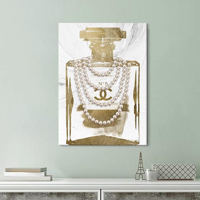 Fashion Glam Canvas Wall Art Vintage Perfume Bottle Picture Modern Luxury Posters Print for Bedroom Make up Room Home Decor 12"x16"