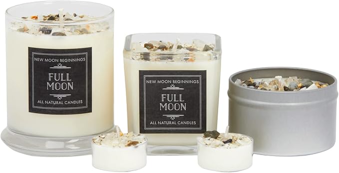 New Moon Beginnings Full Moon Candle - Purification & Cleansing Tealight Candle - Set of 6 - Jasmine, Violet, Bergamot Scent