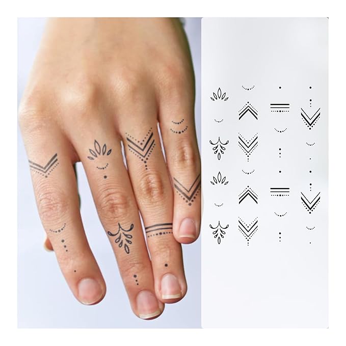2 Sheets Mini Dot & Chevron Ring Tattoo Set for Women – Tiny Sparkle Semi-Permanent Temporary Tattoos for Fingers & Hands