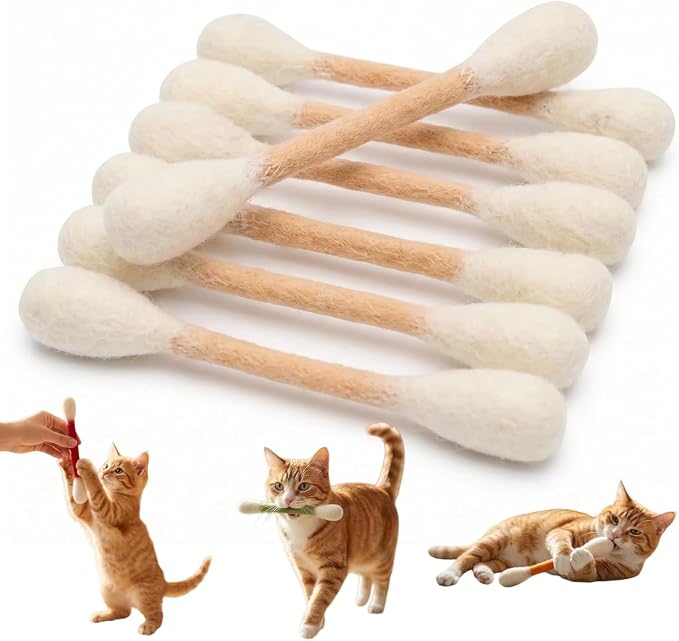 Cotton Swabs Cat Toys with Catnip, Giant Kitten Chew Sticks, Durable Dental Teething Ropes, Indoor Boredom & Dental Care, Pet Play Gift Accessories 6 Pack(Beige)