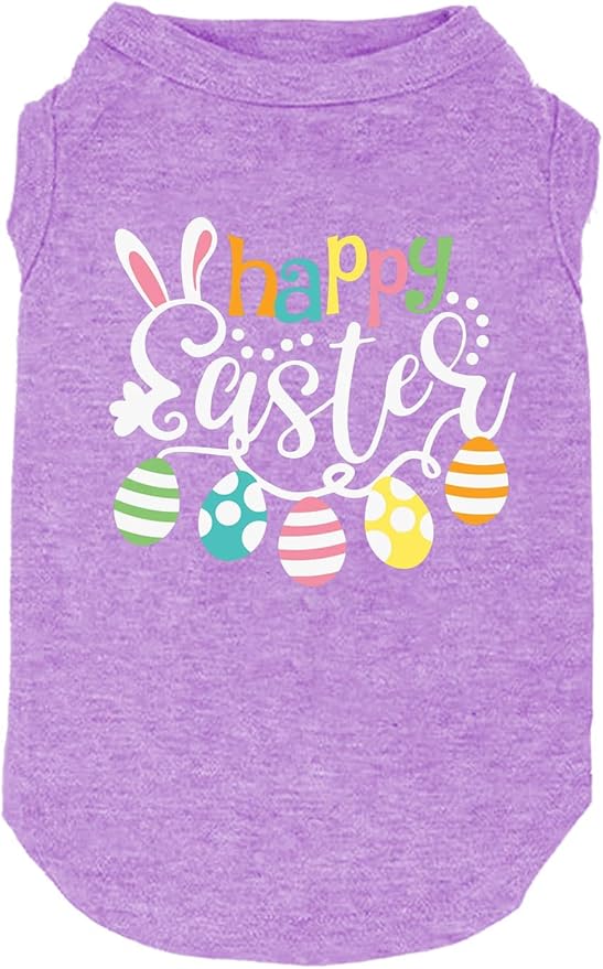 Happy Easter Shirts for Dog Funny Print Vest for Small Medium Large Dogs Soft and Light-Weight T Shirts Gift for Puppy (Medium, Purple)