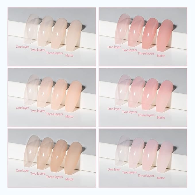 RARJSM Icy Jelly Gel Nail Polish Set of 6 Translucent Colors,Sheer Rose Nude Skintone Gelpolish LED UV Gel Clear Milky Light Pink Red Brown French Manicure Curing Requires 7.5ml DIY Home Nail Salon
