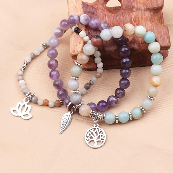UEUC Tree of Life Yoga Healing Stone Bracelets,Multilayer Lotus Chakra Stone Reiki Bracelet Sets,Anxiety Crystal Natural Stone,for Women Stress Relief
