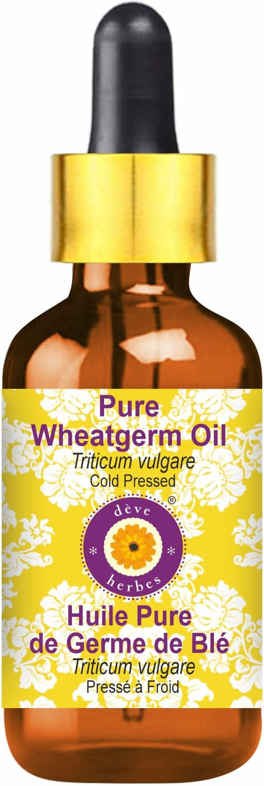 Deve Herbes Pure Wheatgerm Oil (Triticum vulgare) with Glass Dropper 100% Natural Therapeutic Grade Cold Pressed for Personal Care 30ml (1.01 oz)