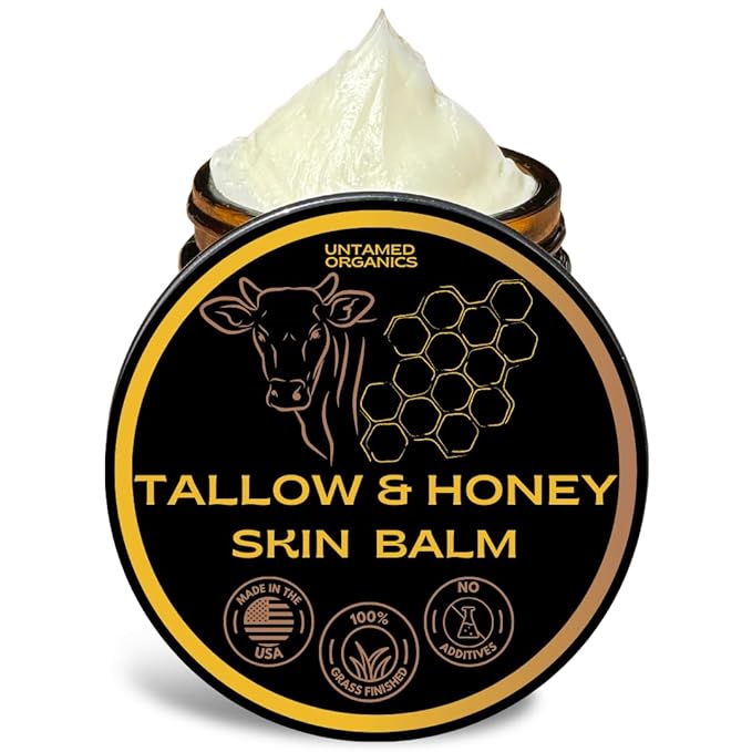 Untamed Organics Handmade Tallow & Honey Skin Balm | 100% Grass-Fed Grass-Finished Tallow + Raw Wild Honey | All Purpose Whole Body & Face Moisturizer For Sensitive Skin, 2 fl. oz. (Unscented)