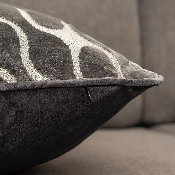 Silver Grey Square Throw Pillow Cover Wavy Velvet Cushion Cover Modern Zippered Pillowcase for Sofa Couch Bedroom Living Room Chair, 20 x 20 Inch