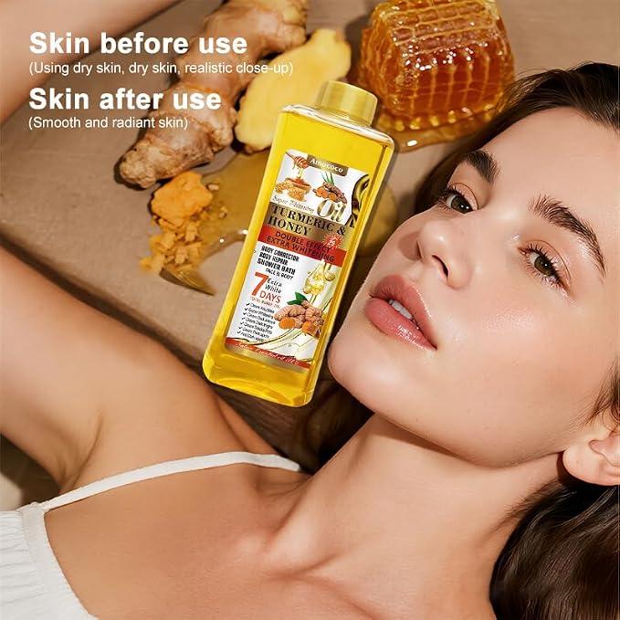 Turmeric & Honey Body Oil, Hydrating with Collagen & Sweet Almond Oil, 250ml, Moisturizing Nourishing for Face and Body Oil for All Skin Types, 8.45 fl oz
