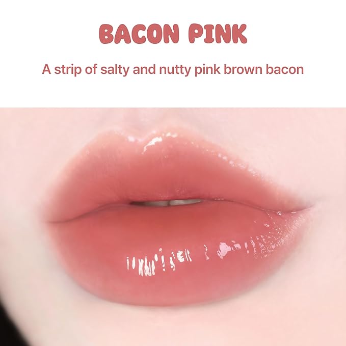 BLACK ROUGE Glow Bokki Tint, GB07 Bacon Pink – Korean Lip Tint Inspired by Tteokbokki, Non-Sticky Long-Lasting Lip Stain with Glossy Finish, Cute Stickers – Original Red, Rose, Soy