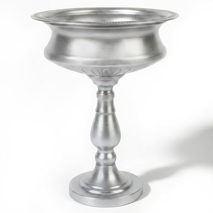 WORTH 15" H. Tall Silver Color Urn Vase for Centerpieces, 11.8" Dia. Classic Metal Trumpet Small Flower Pots for Table, Bowl Vase for Wedding Party Event Home Decor Smooth, Non-Aged Finish