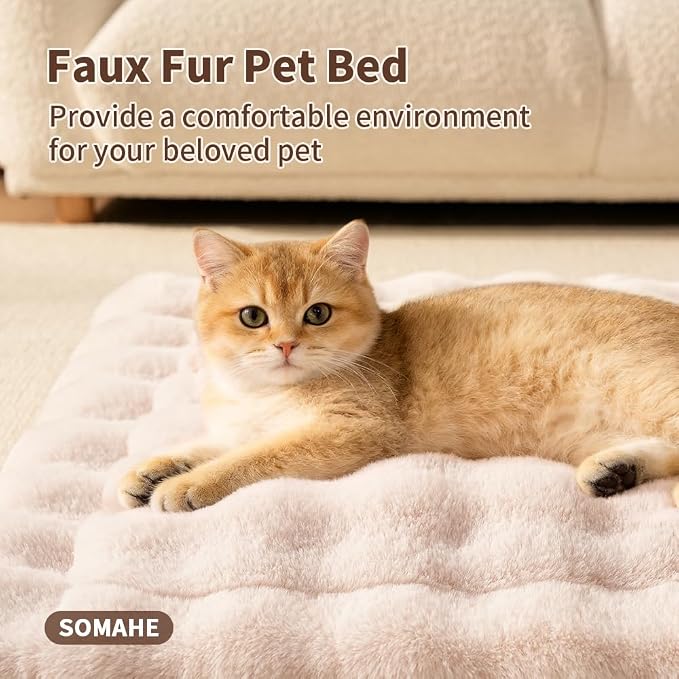 SOMAHE Soft Plush Cat Bed Mat, Machine Washable, Small 23x15 Milky White | Machine Washable + Non-Slip Paw Bottom: soft cat mat stays fluffy and steadier on floors, couches, and cat trees.