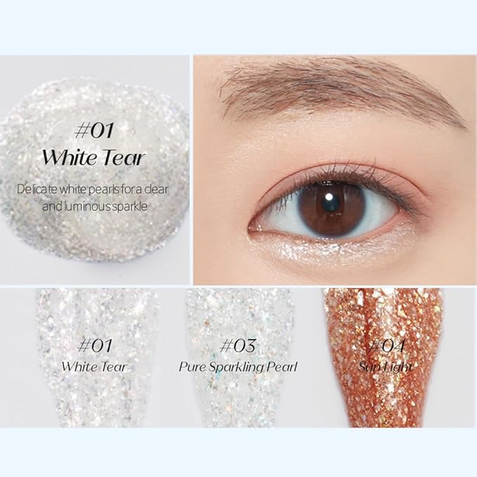 ETUDE Tear Drop Eyeliner, Crystal & Opal Glitter, Smudge-Proof Sparkle, Long-Lasting Formula, All Skin Tone Friendly, Korean Makeup, Beauty, White Tear (0.271 Fl Oz)